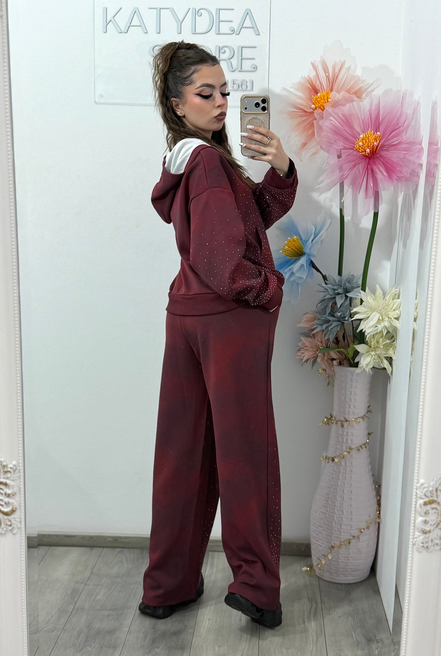 Compleu cu cristale ștanțate burgundy MARA