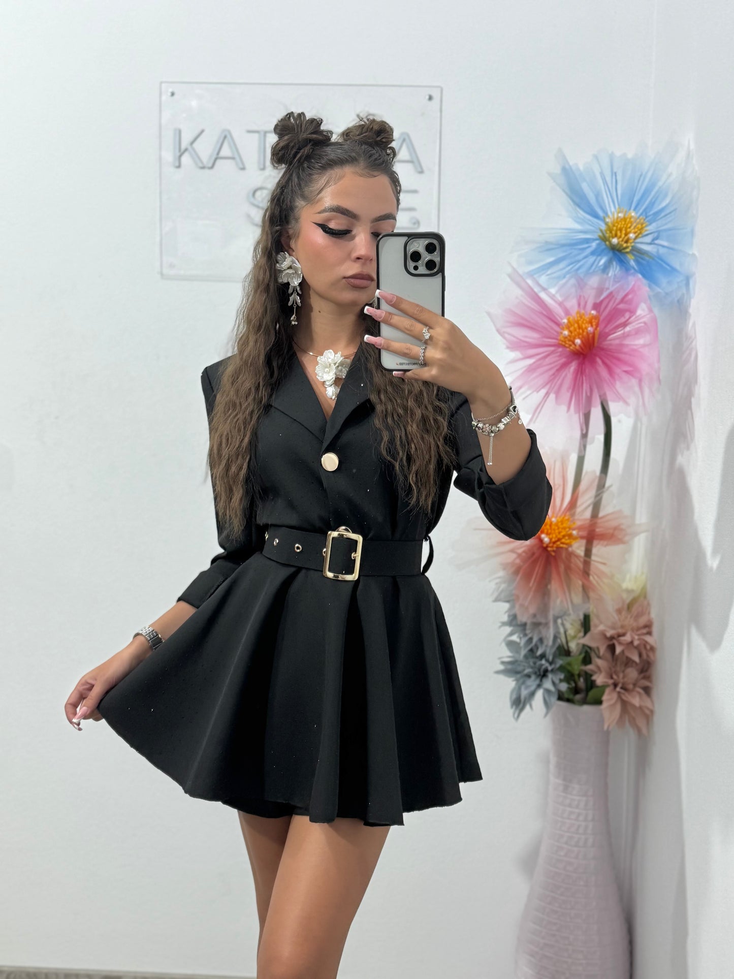 Salopetă full cristale negre Melania