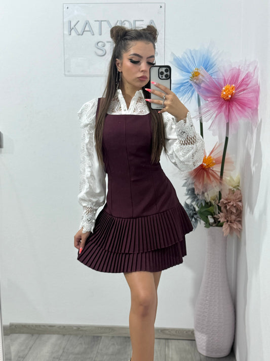 Sarafan cu pliseu vișiniu Alina