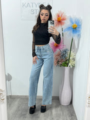 Jeans WideLeg albaștri cu cristale ELLENA