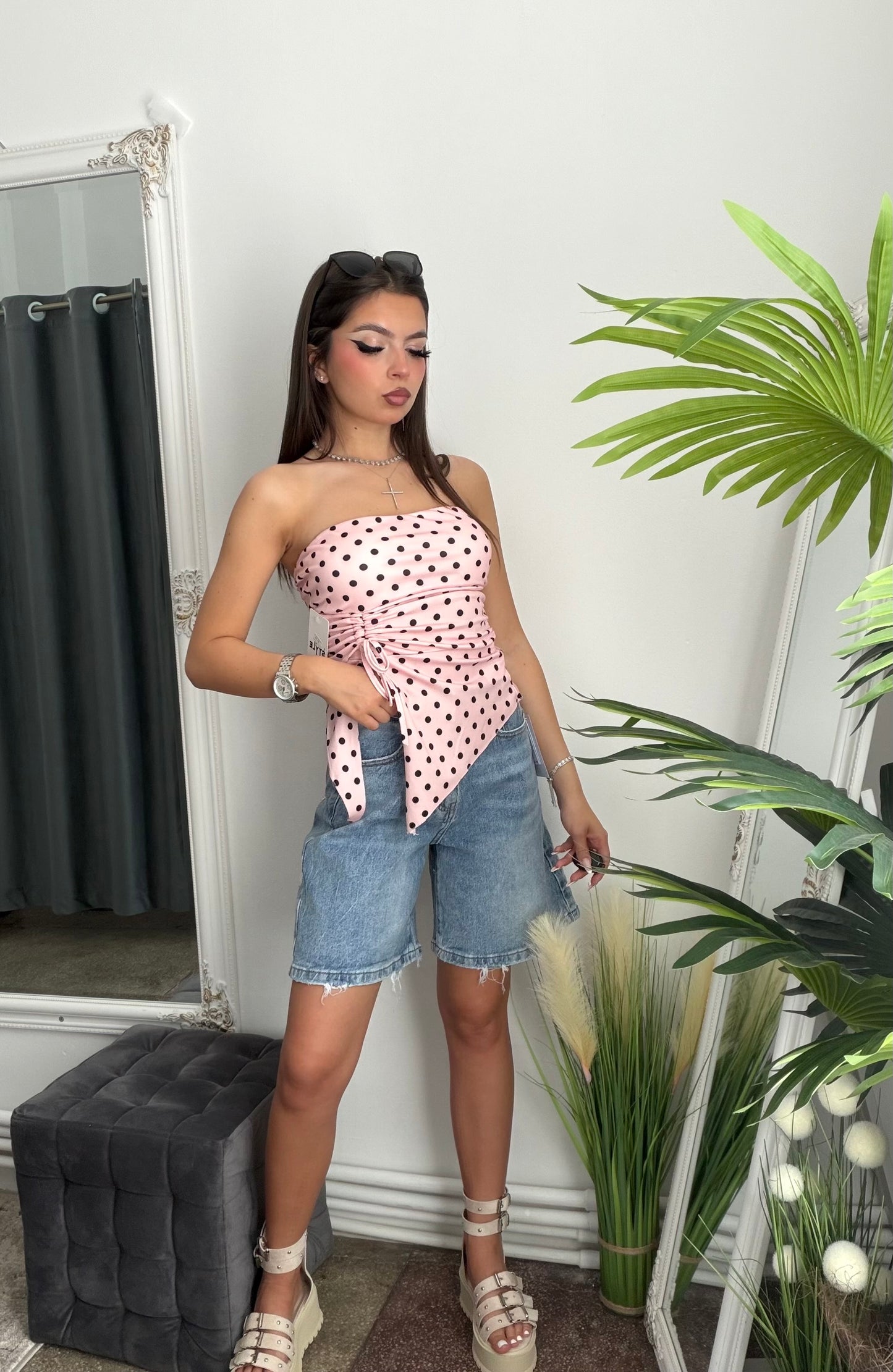 Jeans tip bermude cu buzunar PINK