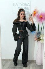 Jeans WideLeg cu cristale ștanțate MARYA