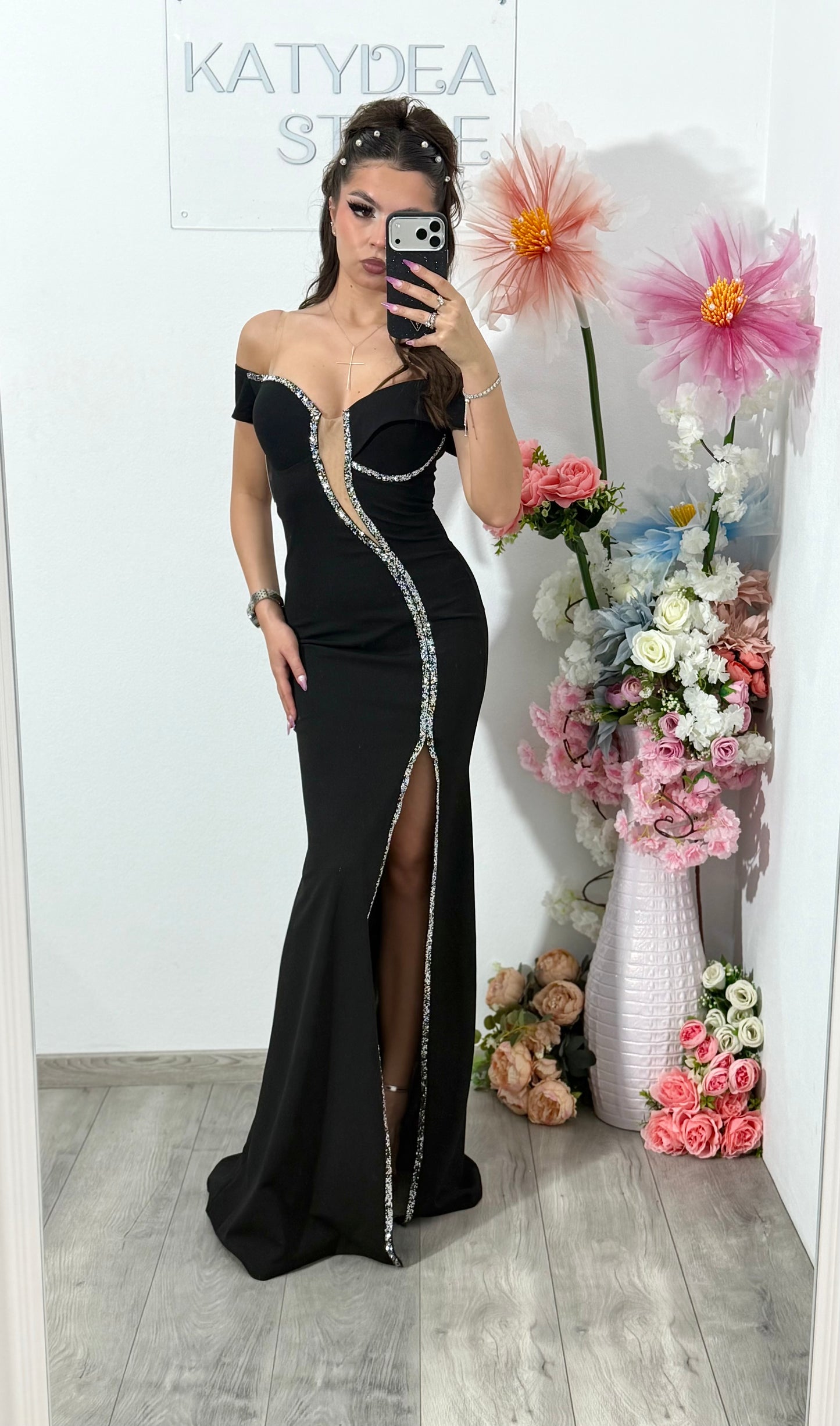 Rochie lunga neagra eleganta tip sirena Katherine