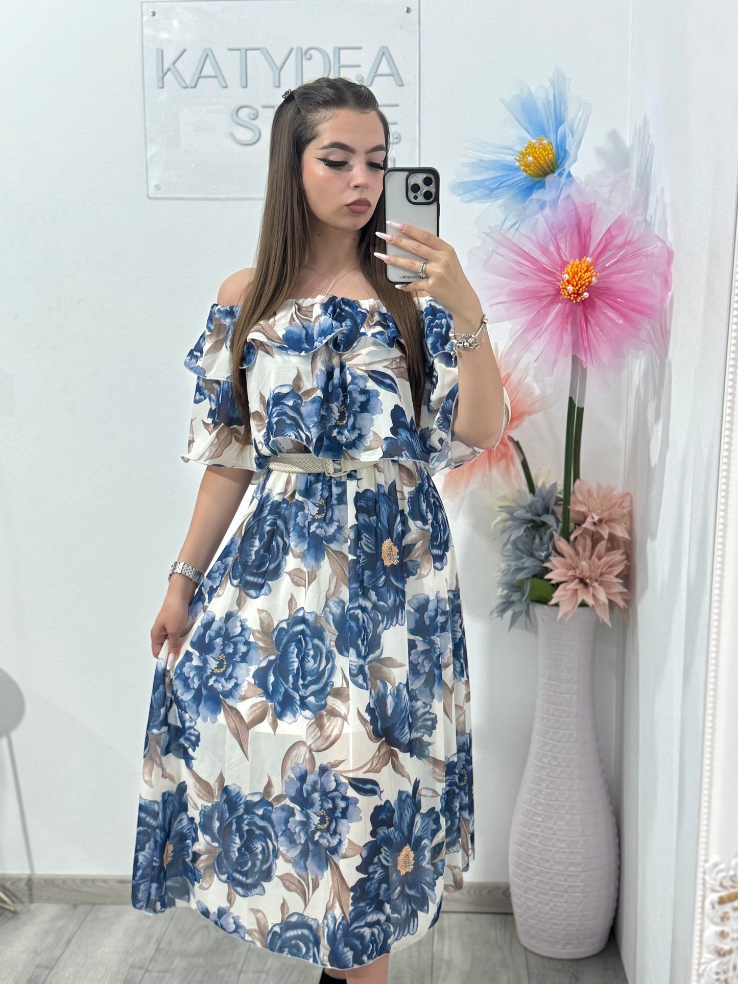 Rochie cu imprimeu floral bleumarin