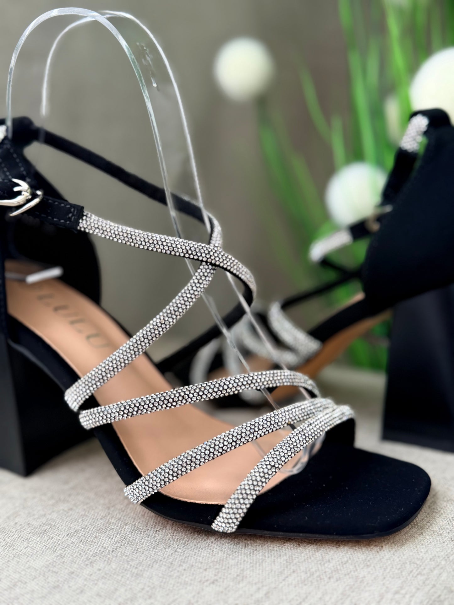 Sandale elegante cu barete cu cristale negre RAMONA