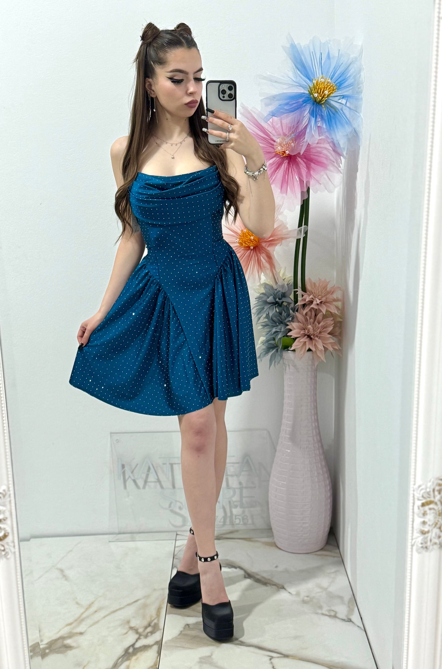 Rochie elegantă cu cristale turcoaz Ginny