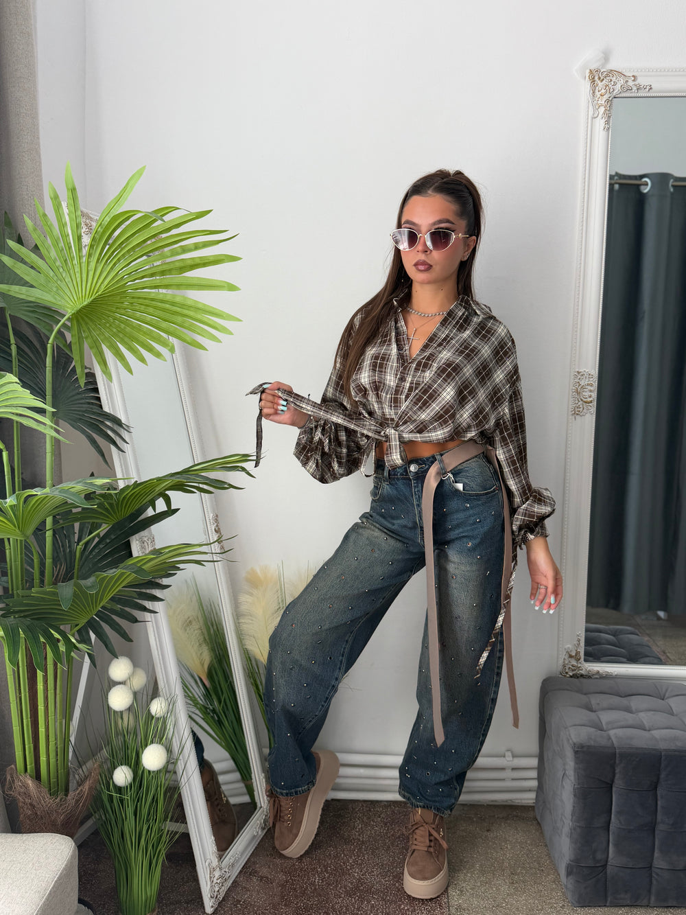 Jeans SkaterFit cu ținte și steluțe