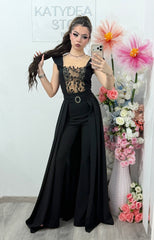 Salopeta neagra eleganta cu trena detasabilă Belle