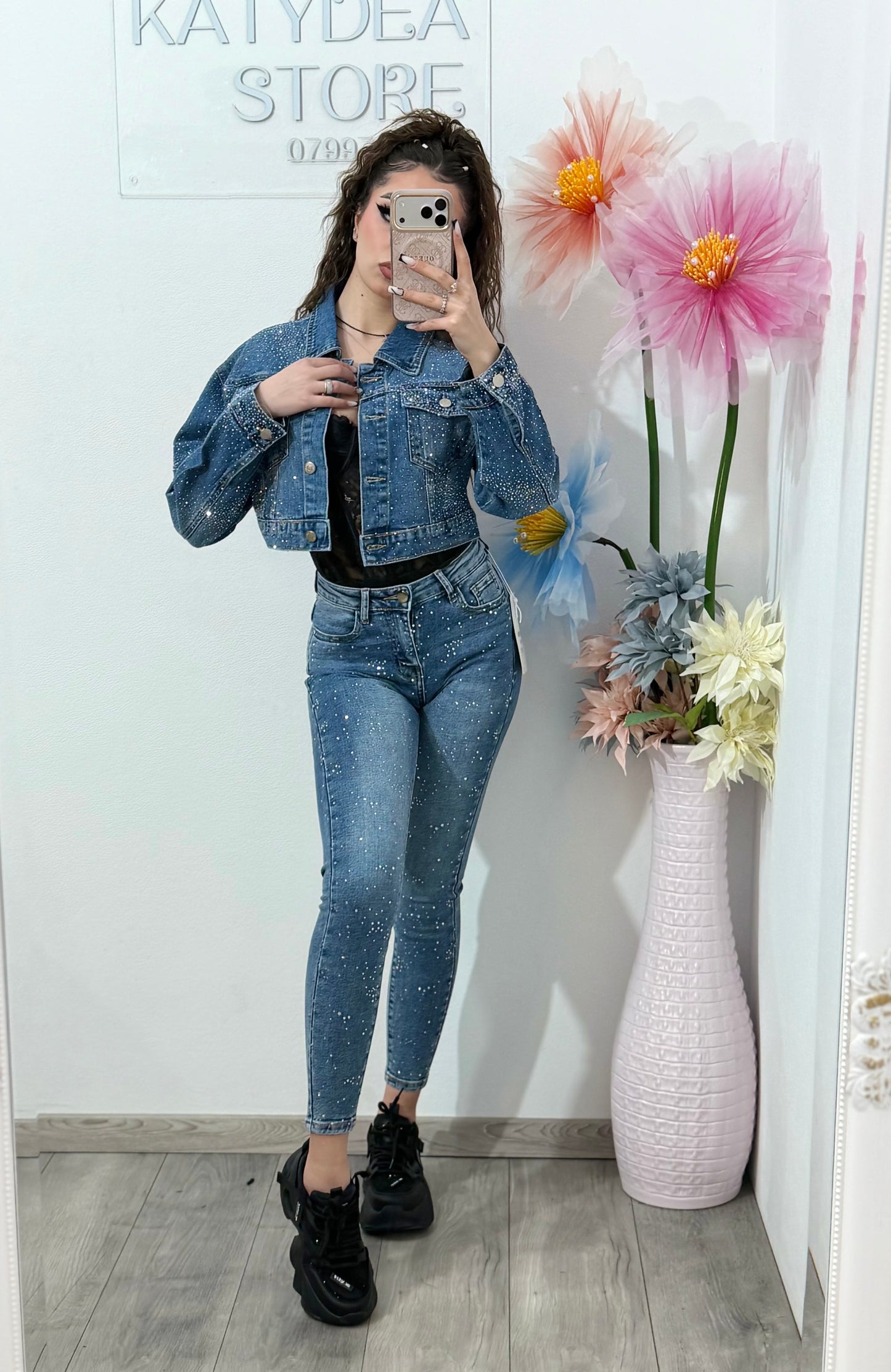 Jeans skinny  albastri cu cristale DANNA