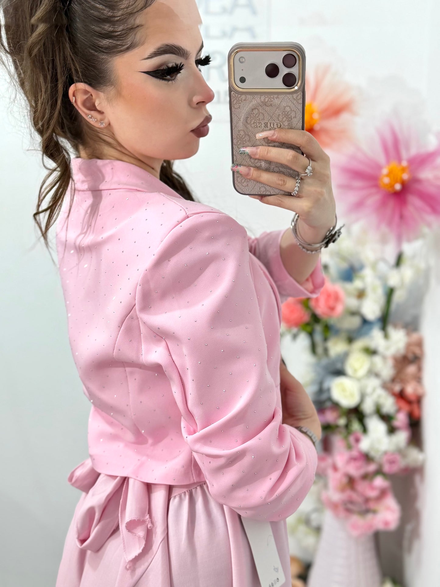 Sacou elegant cu cristale pink Karina