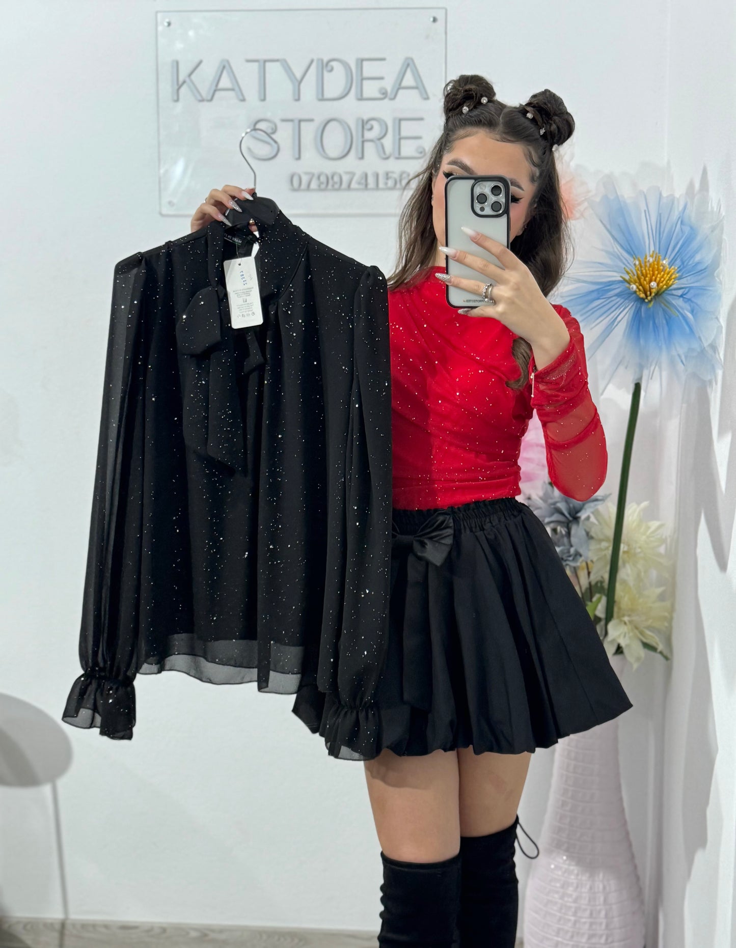 Bluză elegantă cu inserții argintii ROSE