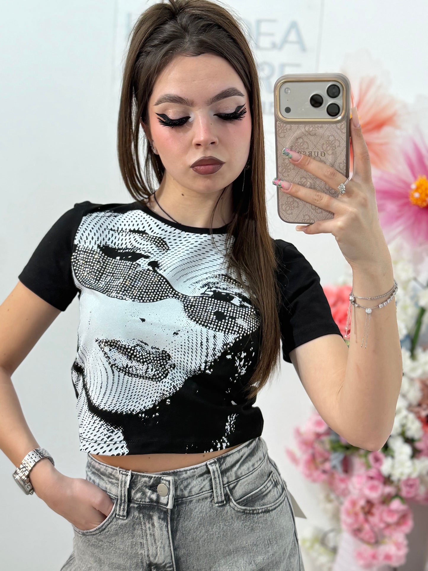 Tricou crop cu cristale ștanțate CORINA