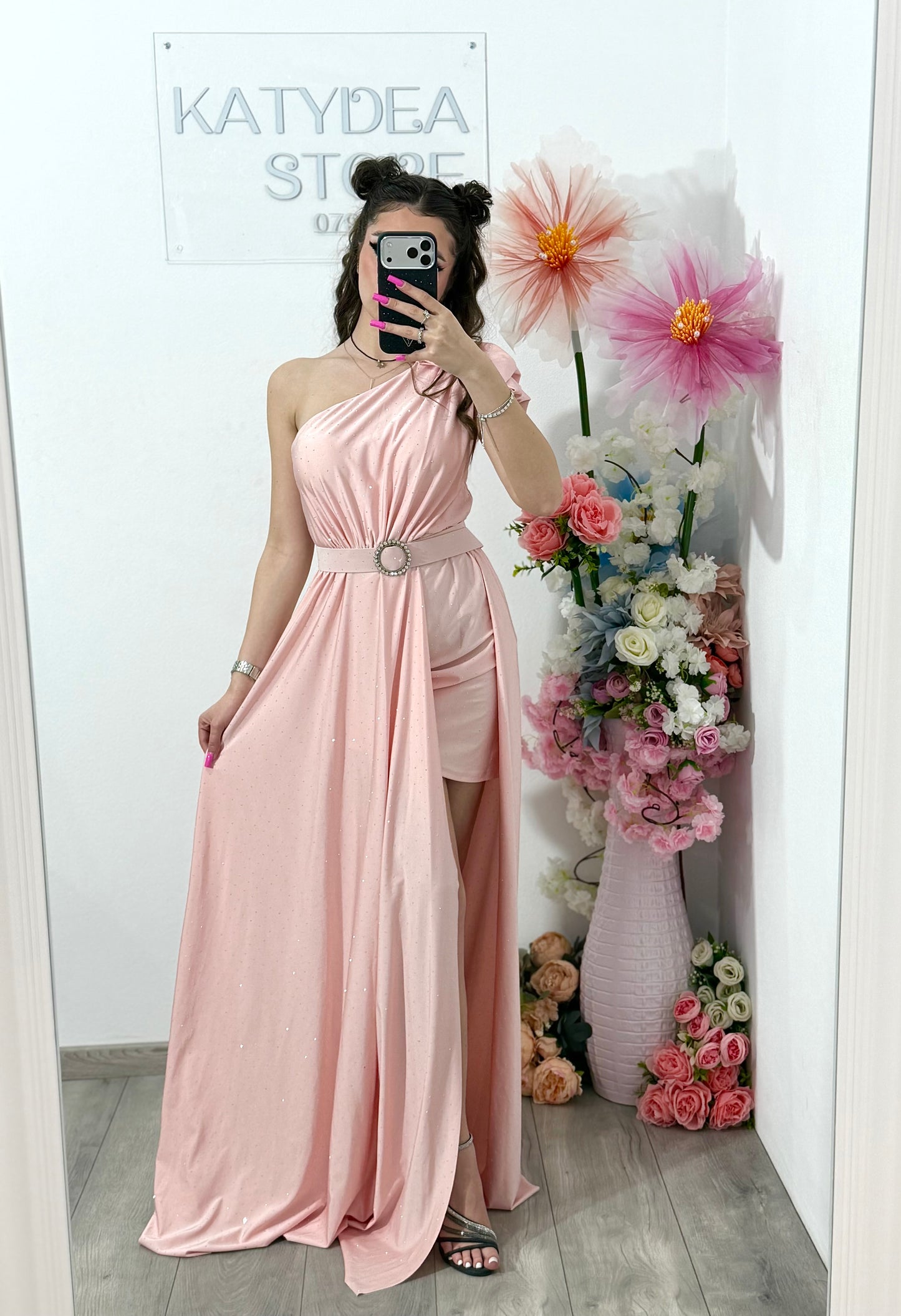 Rochie elegantă cu cristale roz pudră Cleopatra
