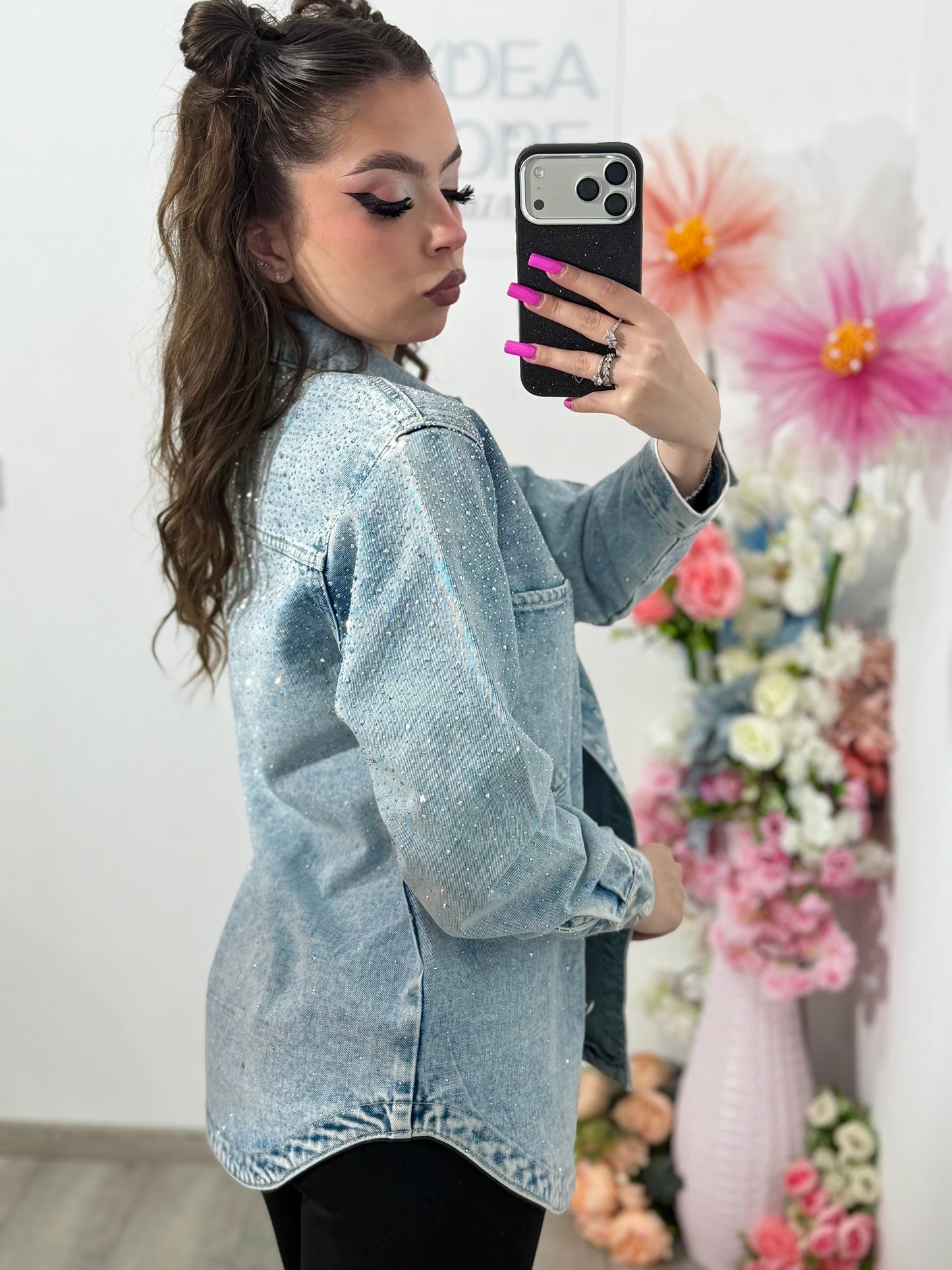 Jacheta din denim blue cu cristale ștanțate MAYA