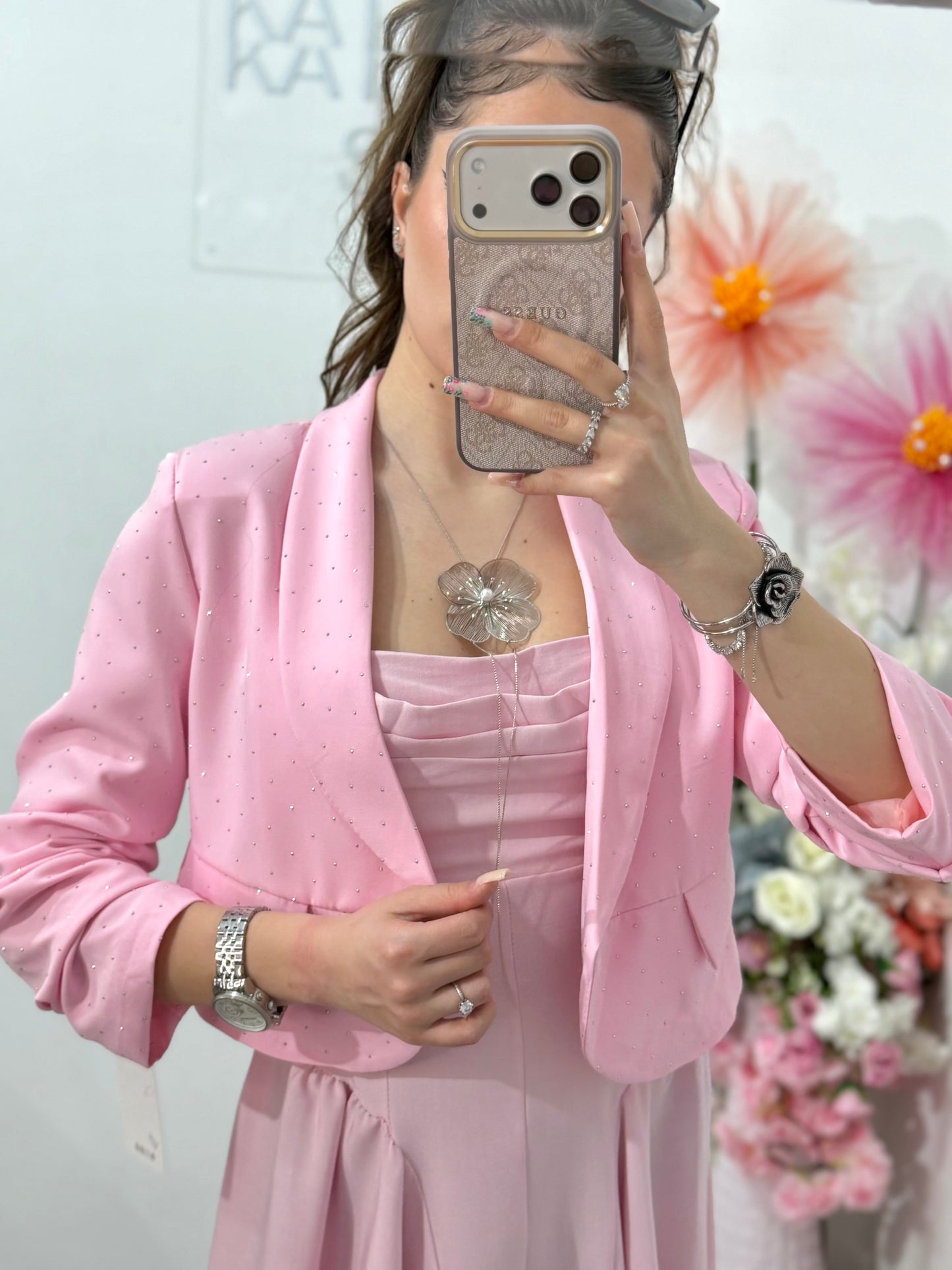 Sacou elegant cu cristale pink Karina