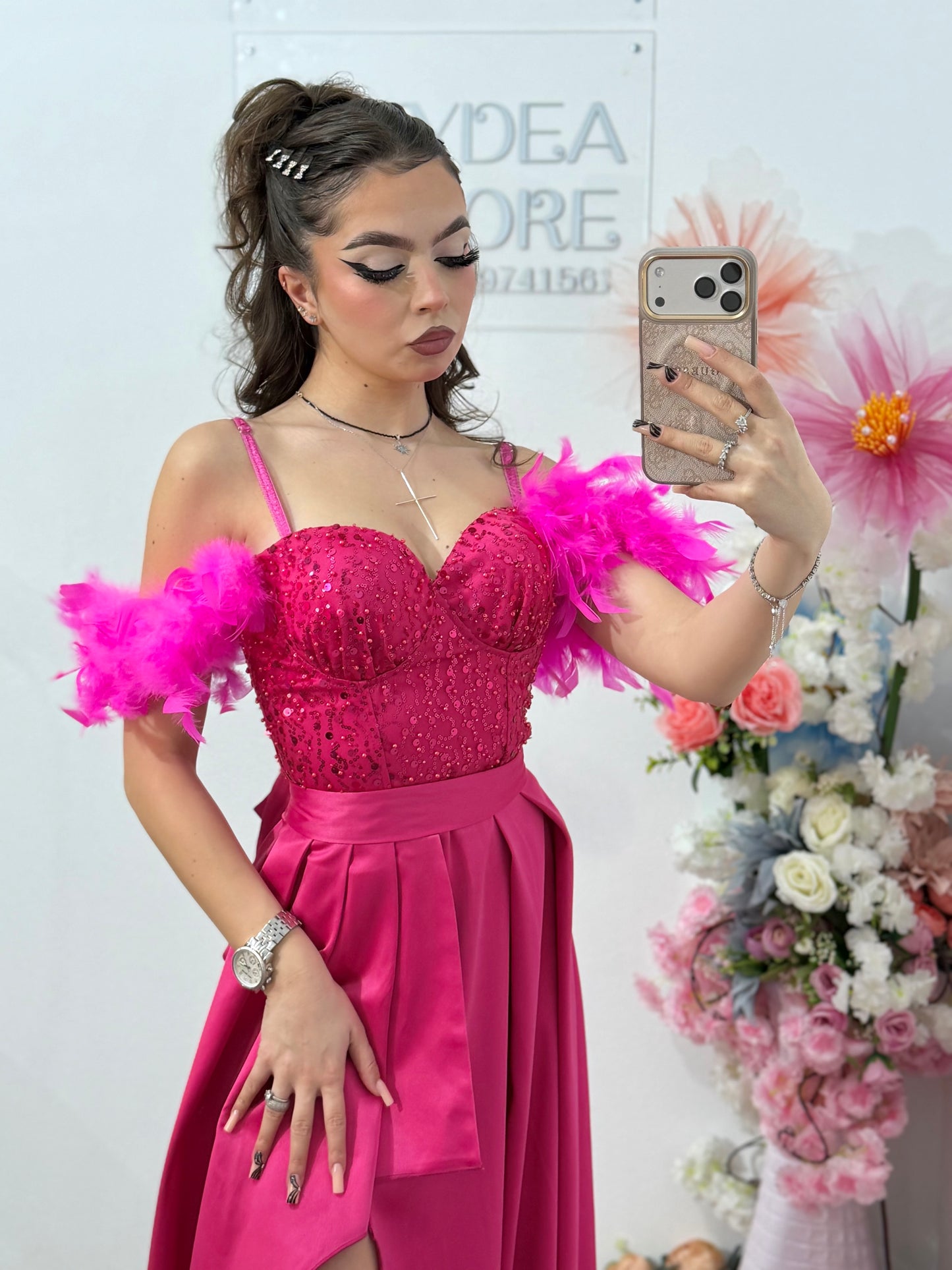 Rochie lungă cu paiete Pinko fucsia