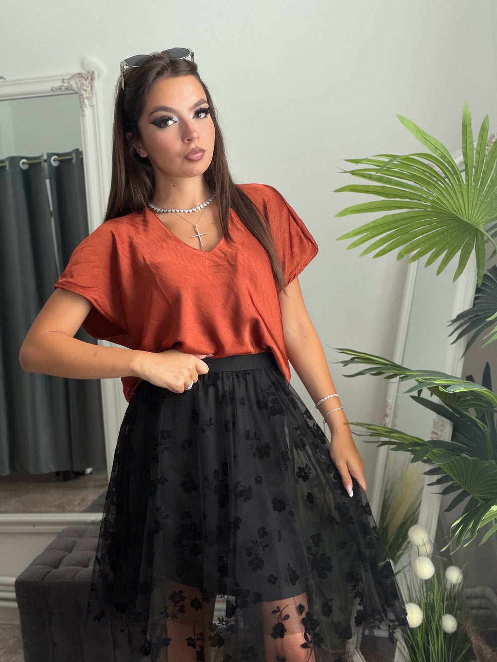 Cămașă satinata caramizie KARLA