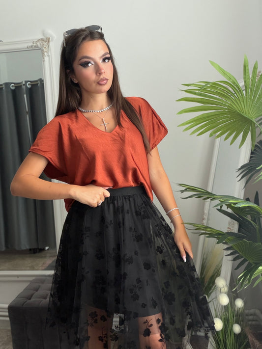 Cămașă satinata caramizie KARLA