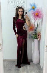 Rochie lunga din catifea burgundy Hellena