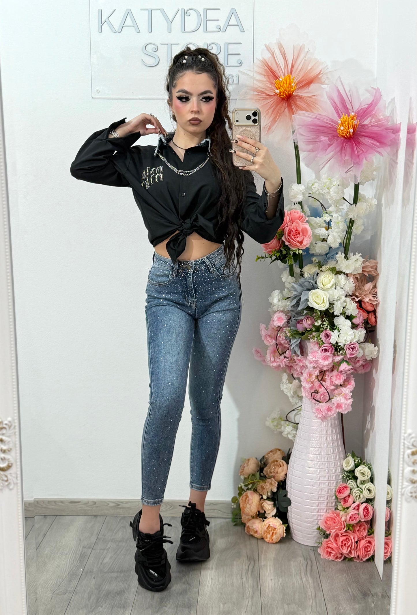Jeans skinny  albastri cu cristale ROXANA