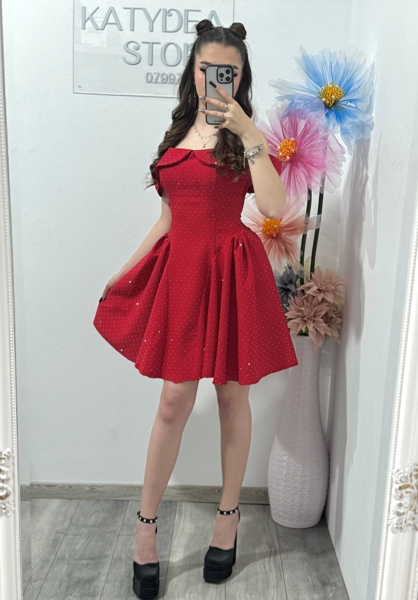 Rochie cu cristale ștanțate roșie Clary