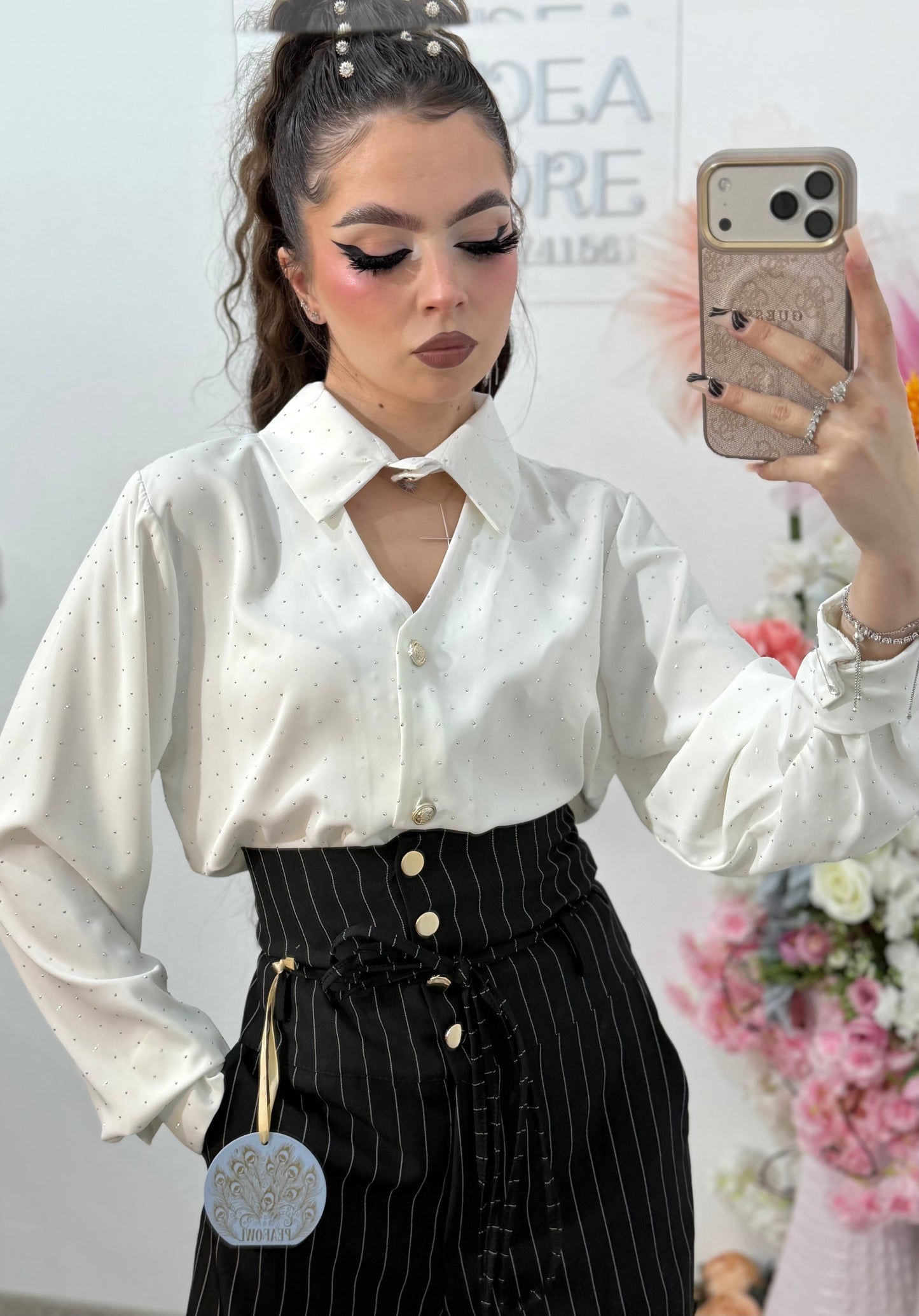 Cămașă elegantă cu cristale ștanțate MARIA