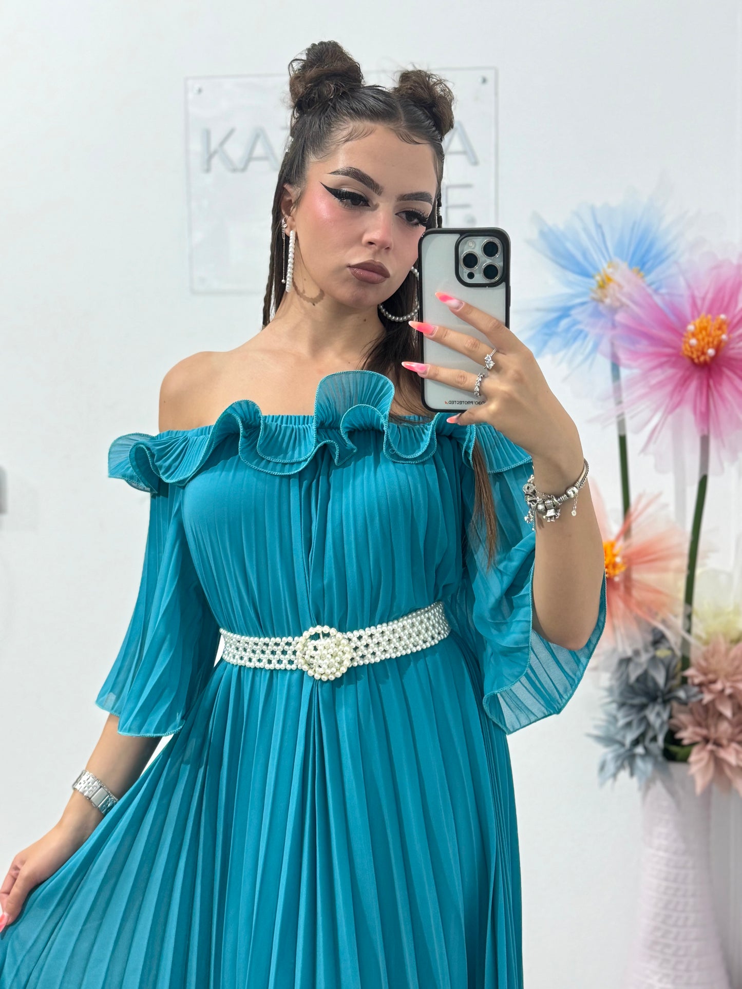 Rochie din voal tip A plisată Maya
