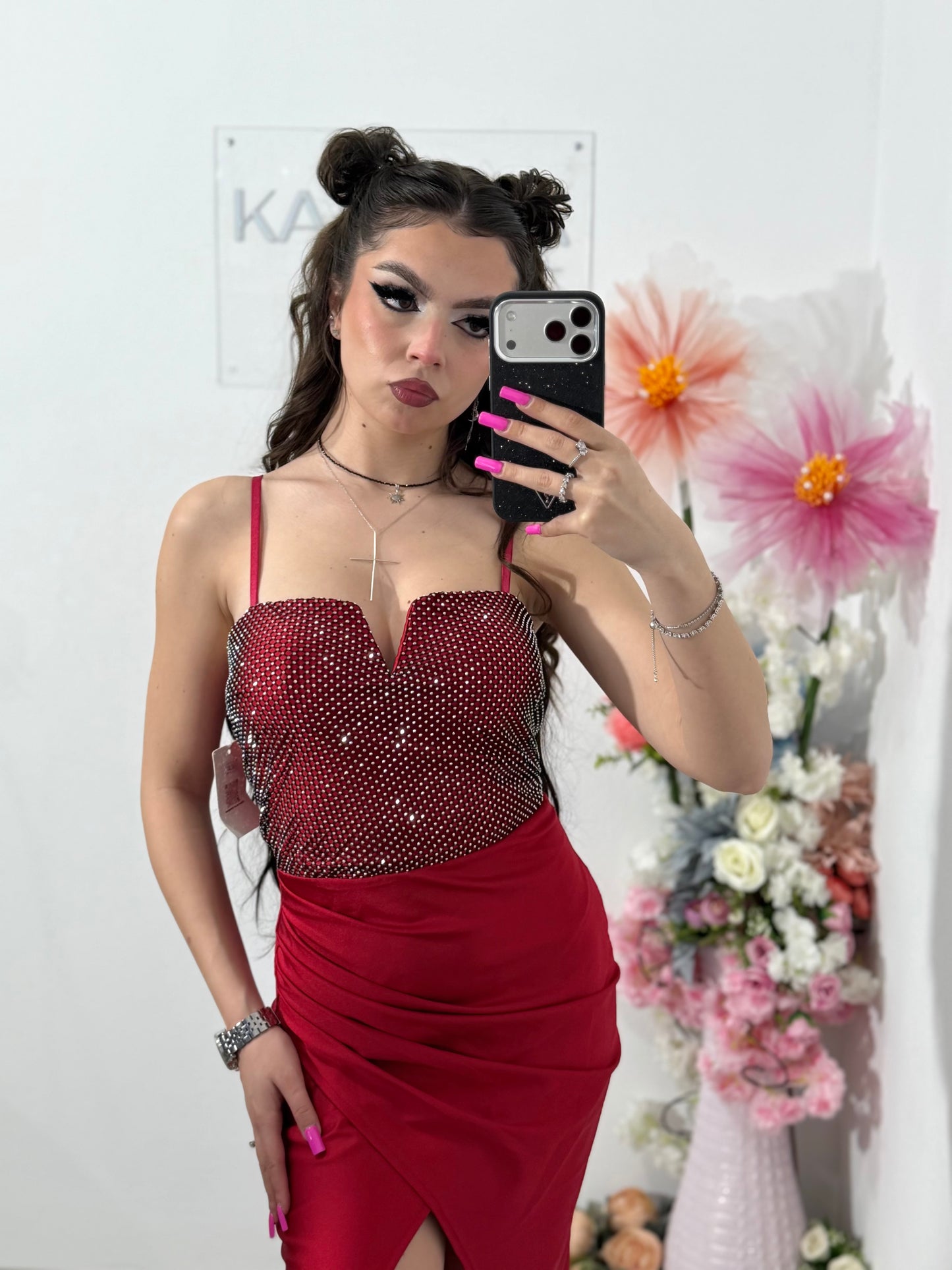 Rochie midi cu cristale rosie DELIA