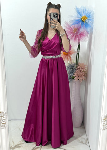 Rochie lungă Adria din tafta fucsia