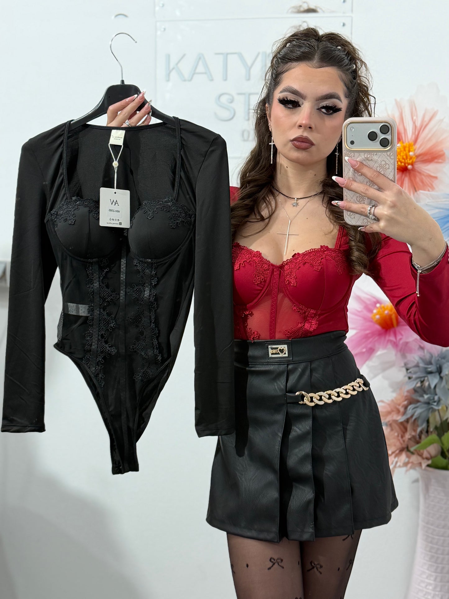 Body din dantelă roșu MARIA