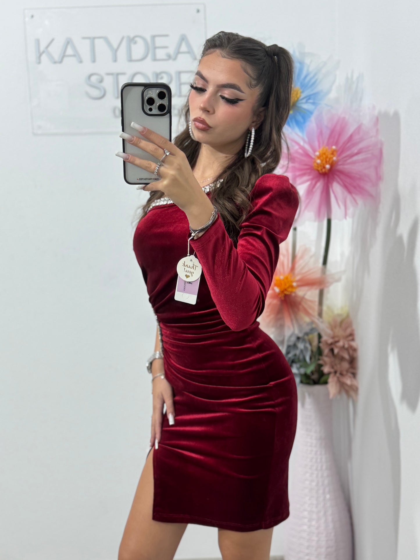 Rochie din catifea burgungy Diamonds