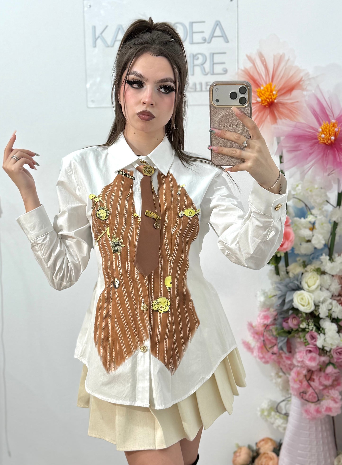 Cămașă elegantă cu detalii aurii și cravată MORENA