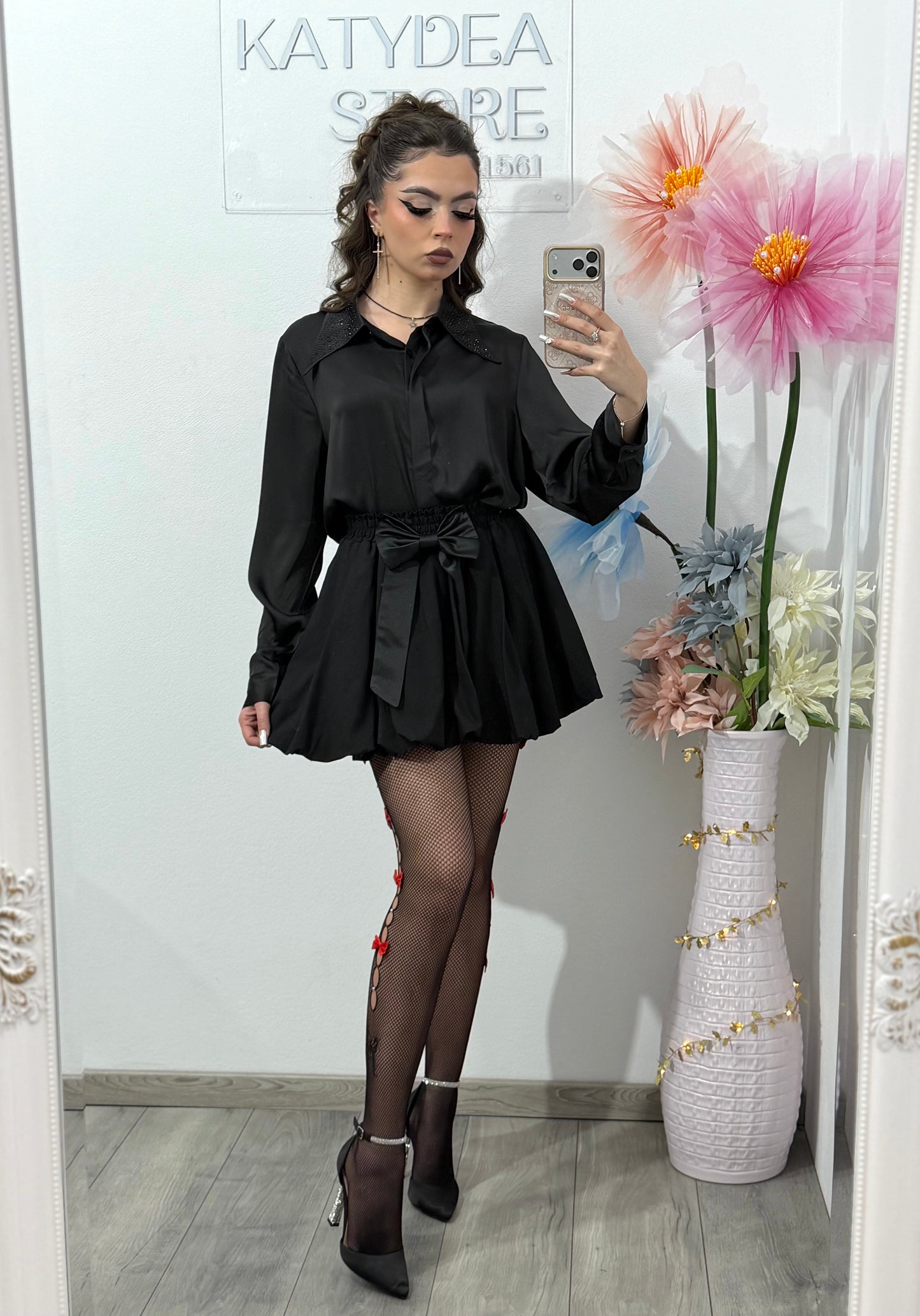 Cămașă satinata cu guler accesorizat PAULA