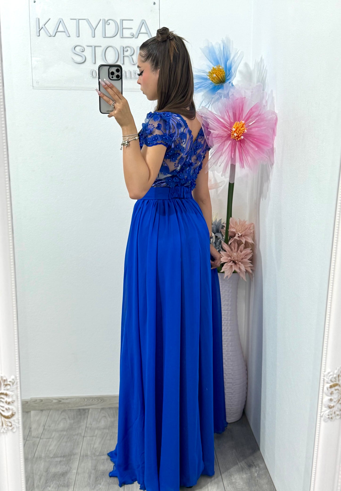 Rochie din voal cu dantelă 3D albastra Lucy
