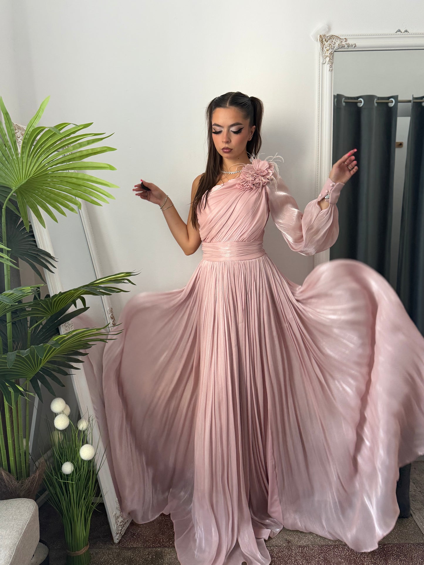 Rochie elegantă roz pudră VICTORIA