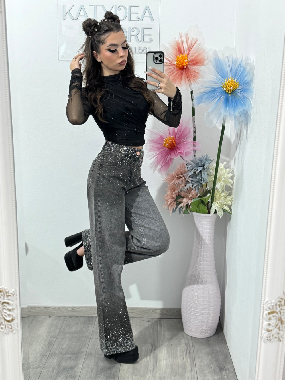 Jeans WIDELEG Grey ANNE