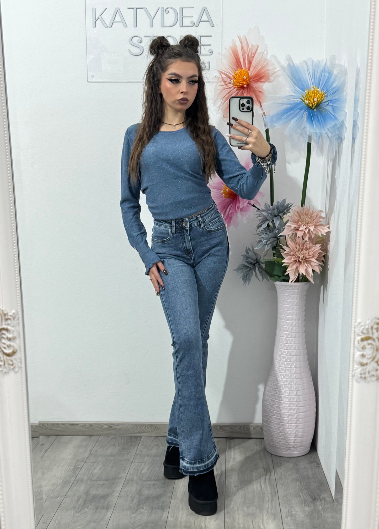 Jeans albaștri evazați MONALISA