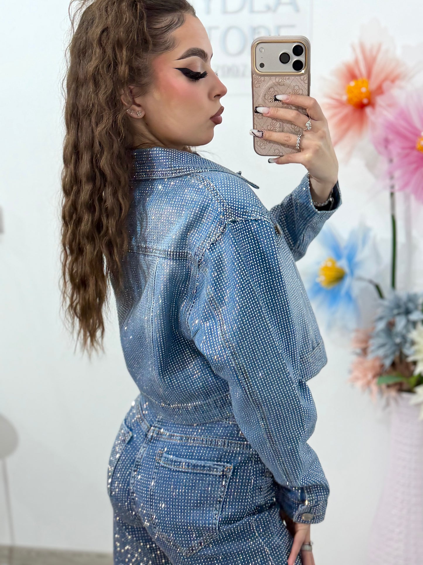 Geacă denim full cristale blue Xonia