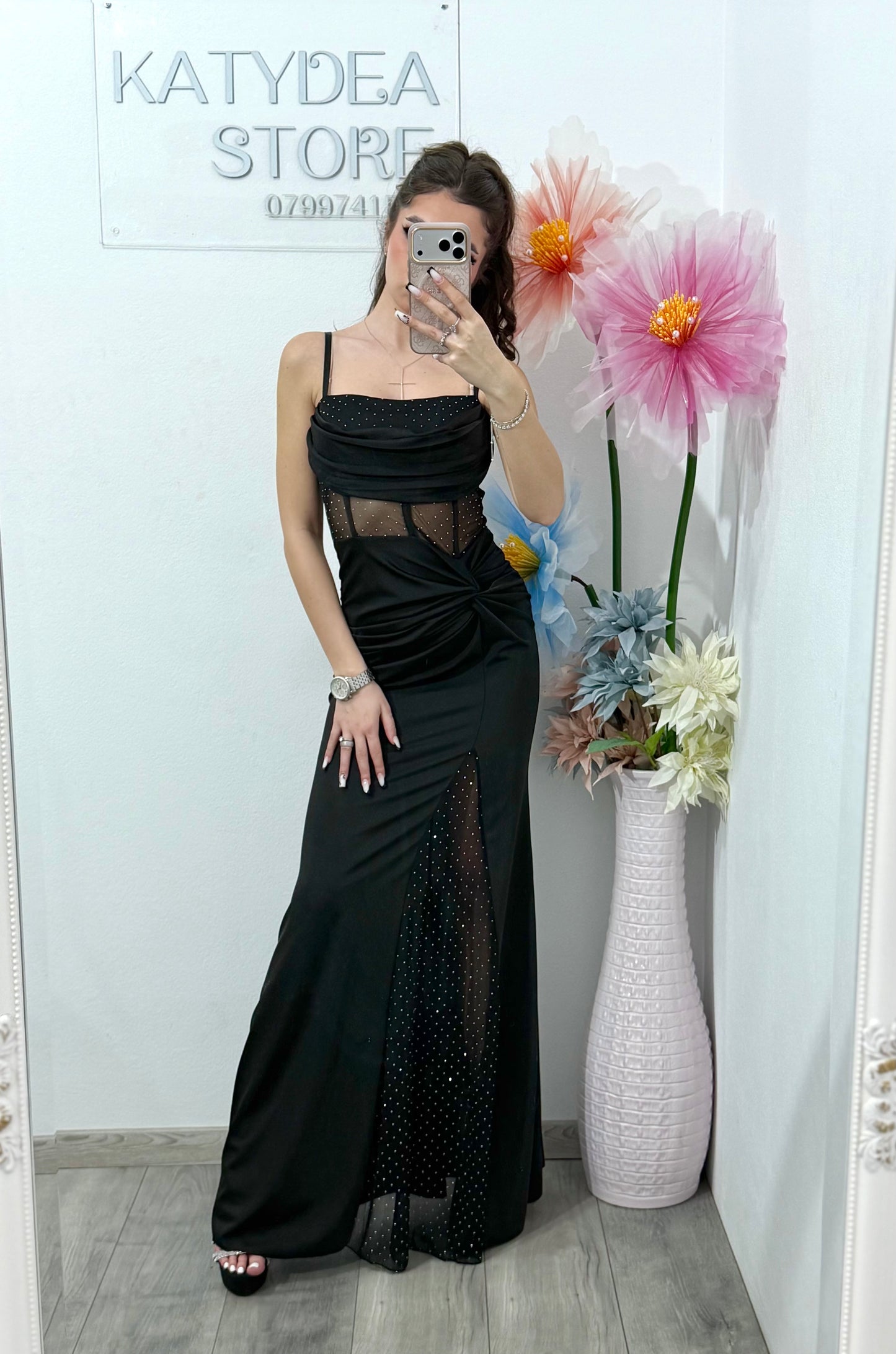 Rochie de seara,neagra cu cristale inserate Gabrielle