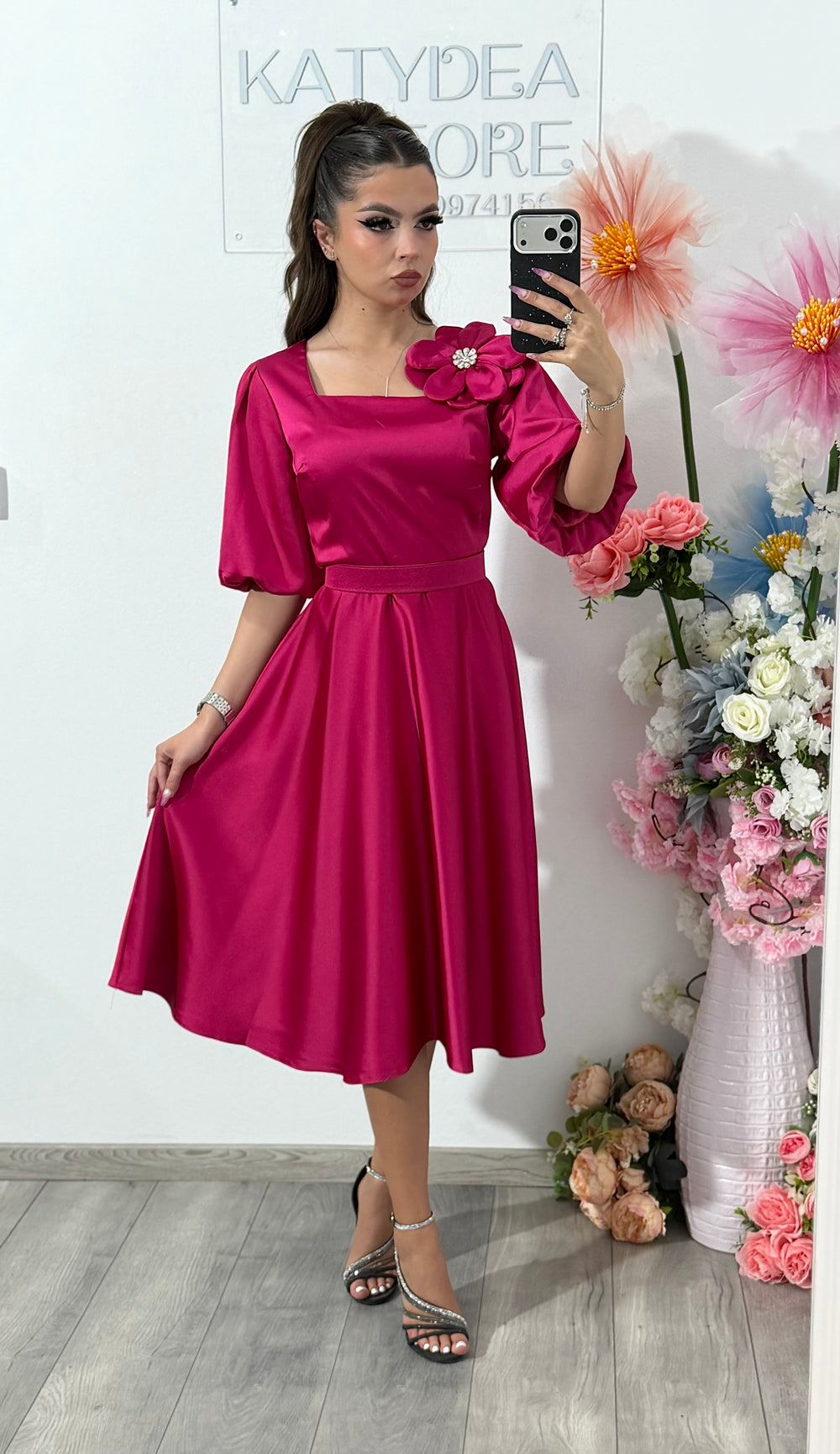 Rochie elegantă fucsia FLOWER