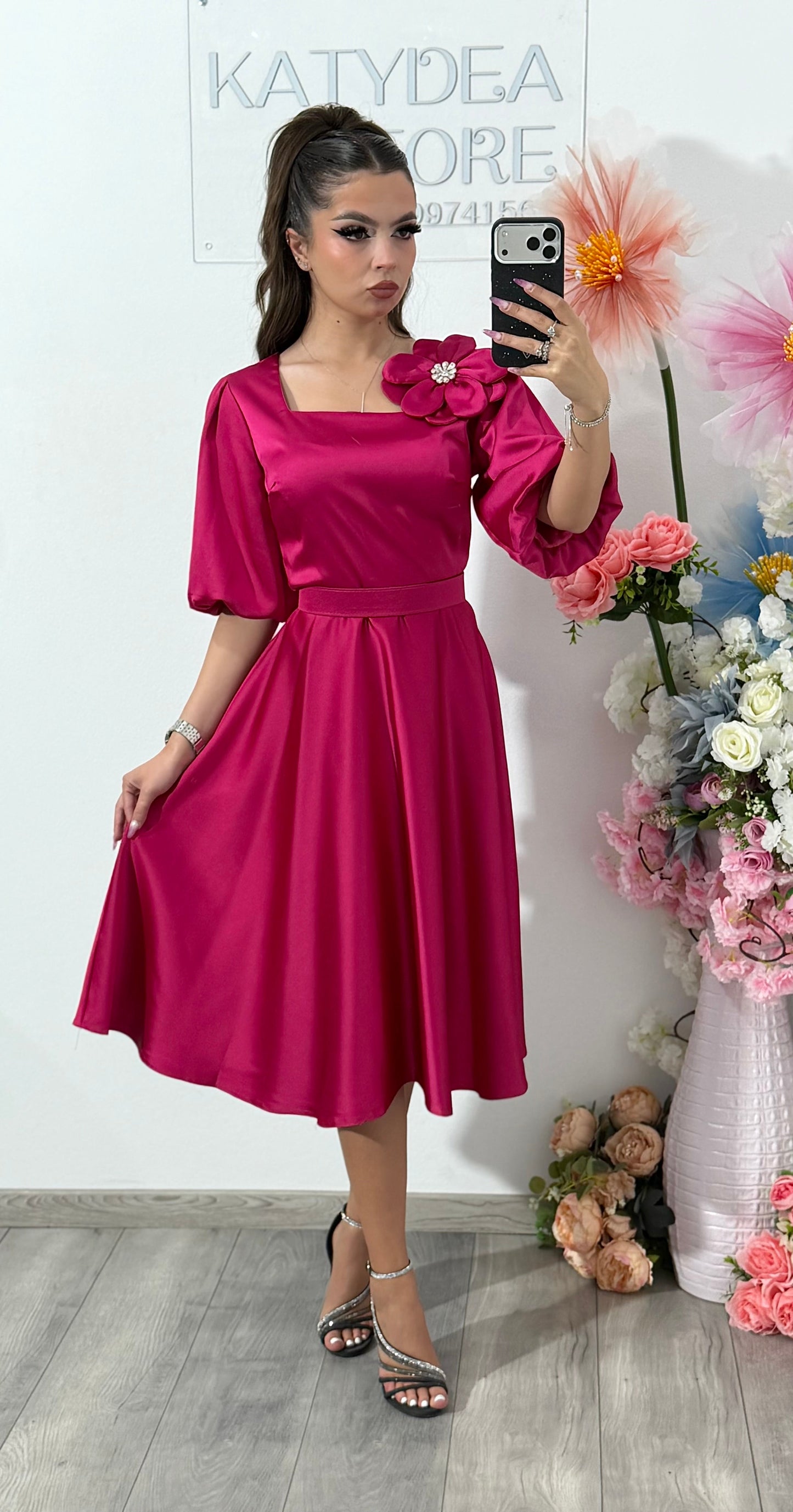 Rochie elegantă fucsia FLOWER