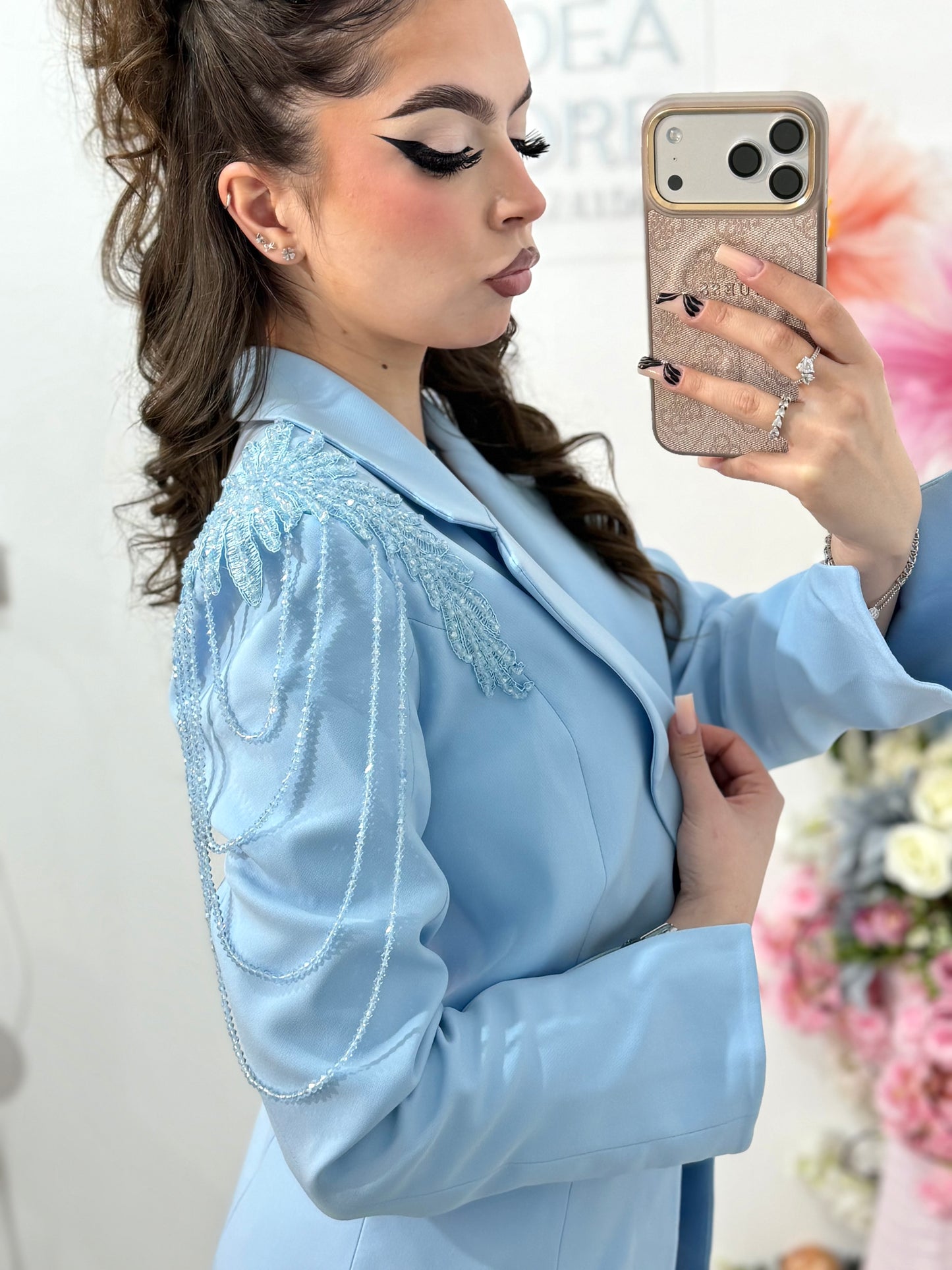 Compleu elegant cu detalii luxuriante albastru deschis MAYA