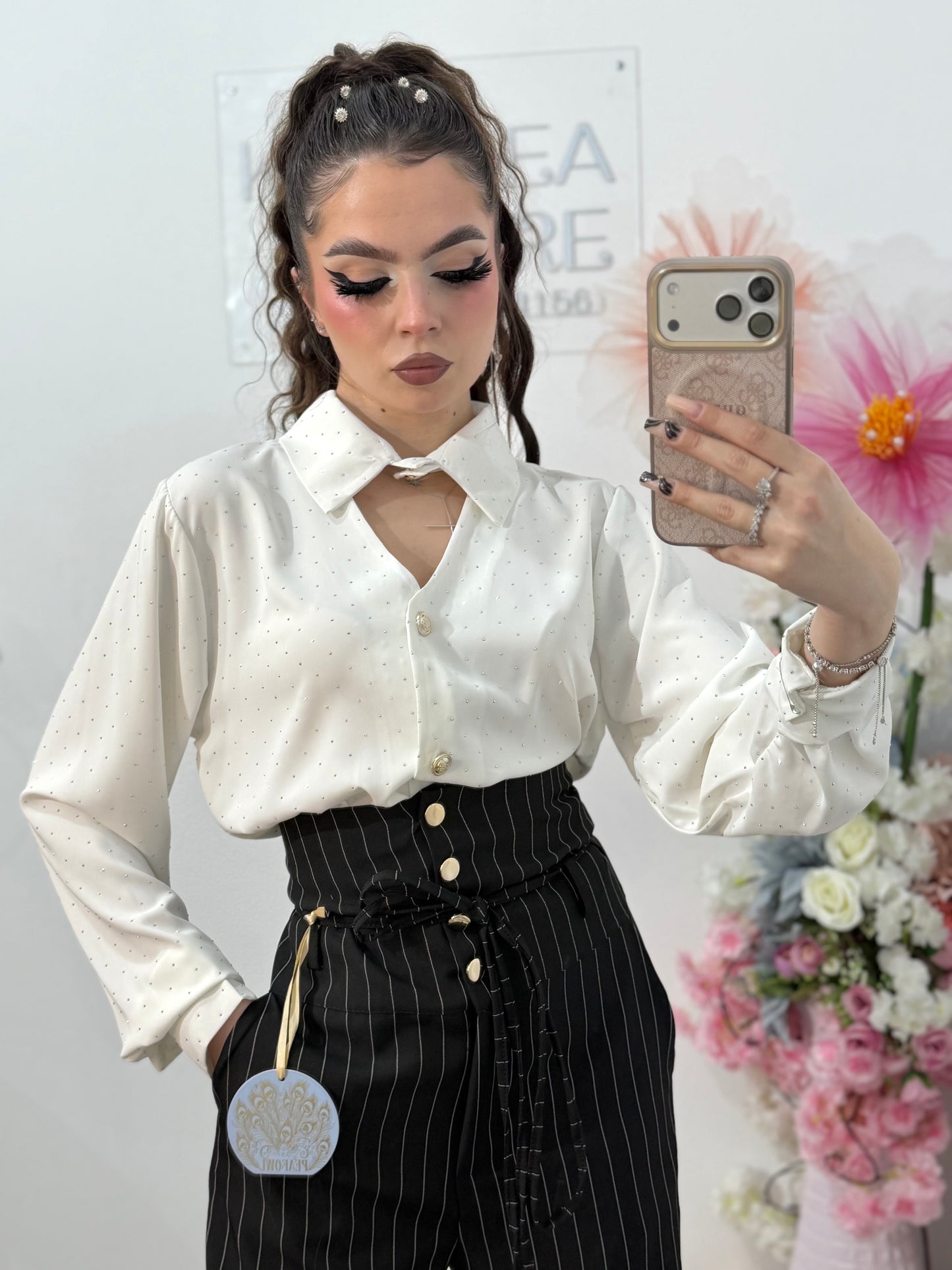 Cămașă elegantă cu cristale ștanțate MARIA