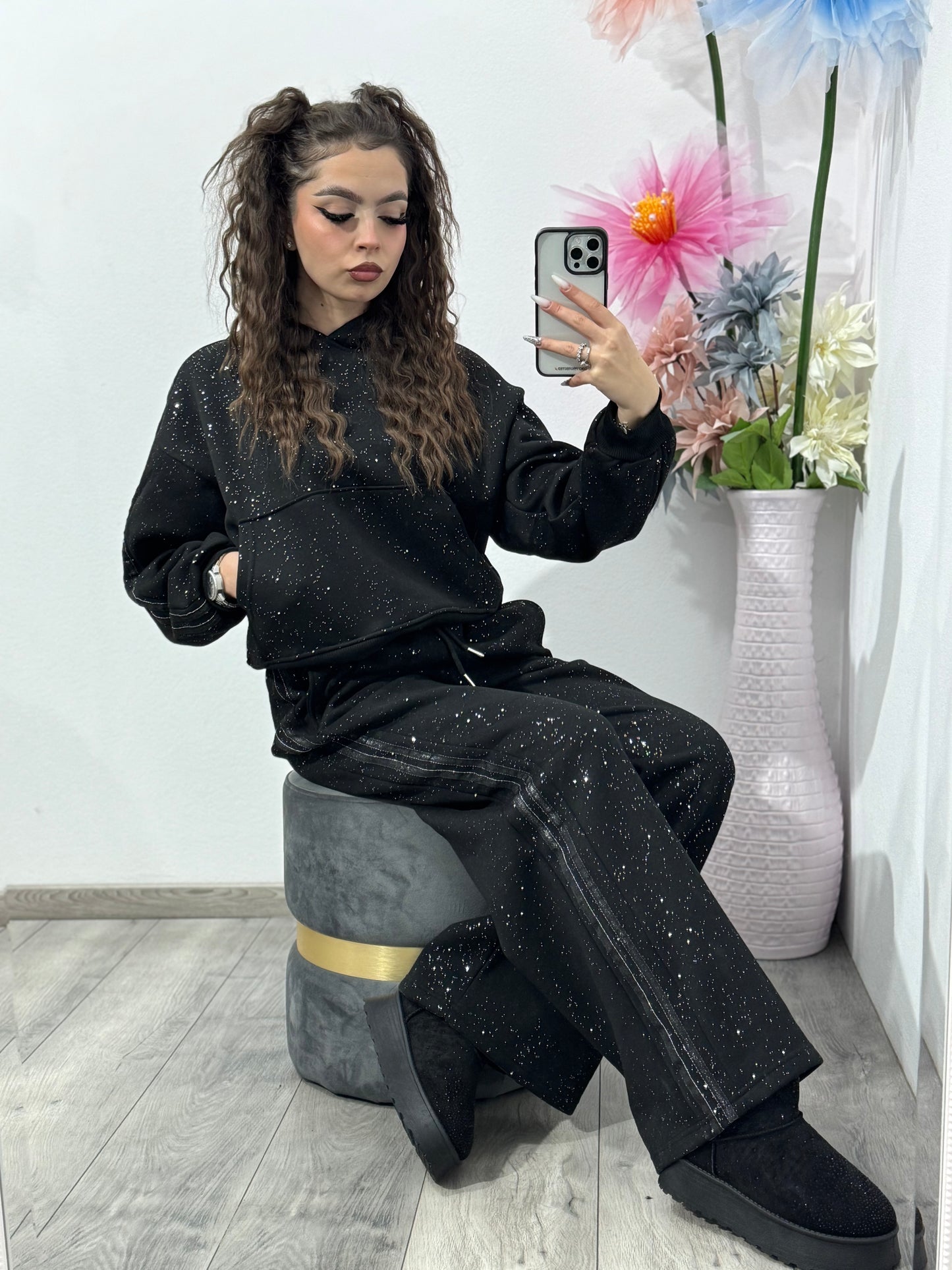 Compleu cu particule de sclipici negru GALAXY