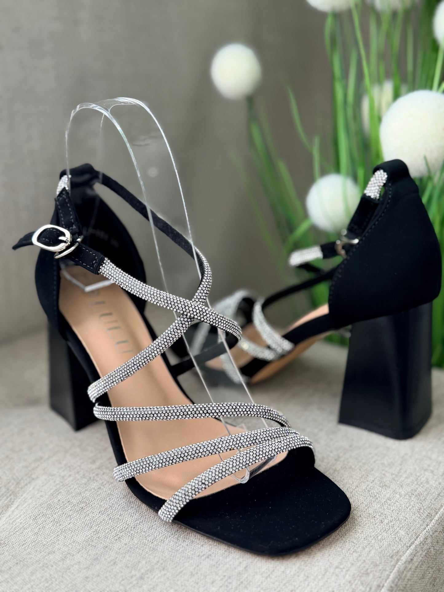 Sandale elegante cu barete cu cristale negre RAMONA