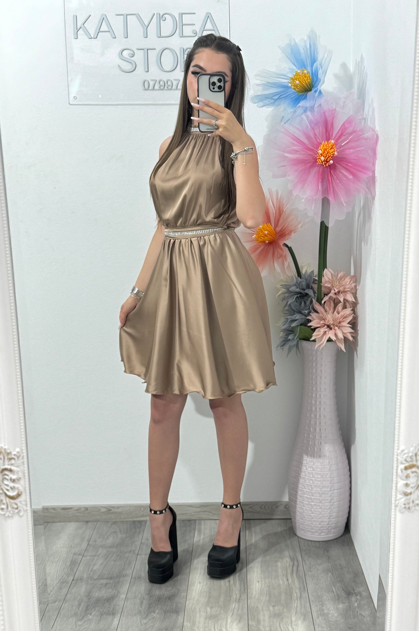 Rochie din satin cappucino Anastasia