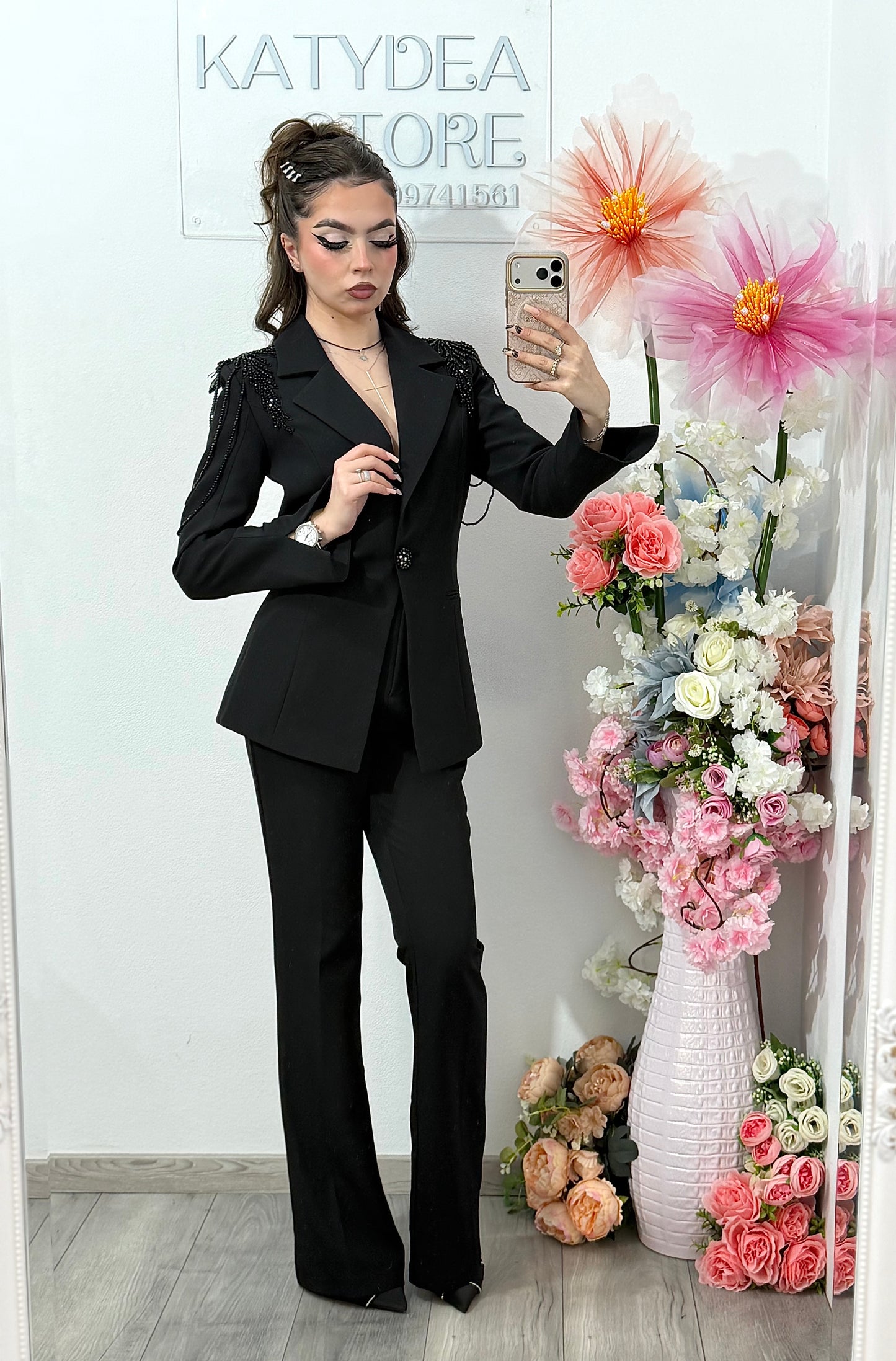 Compleu elegant cu detalii luxuriante negru MAYA