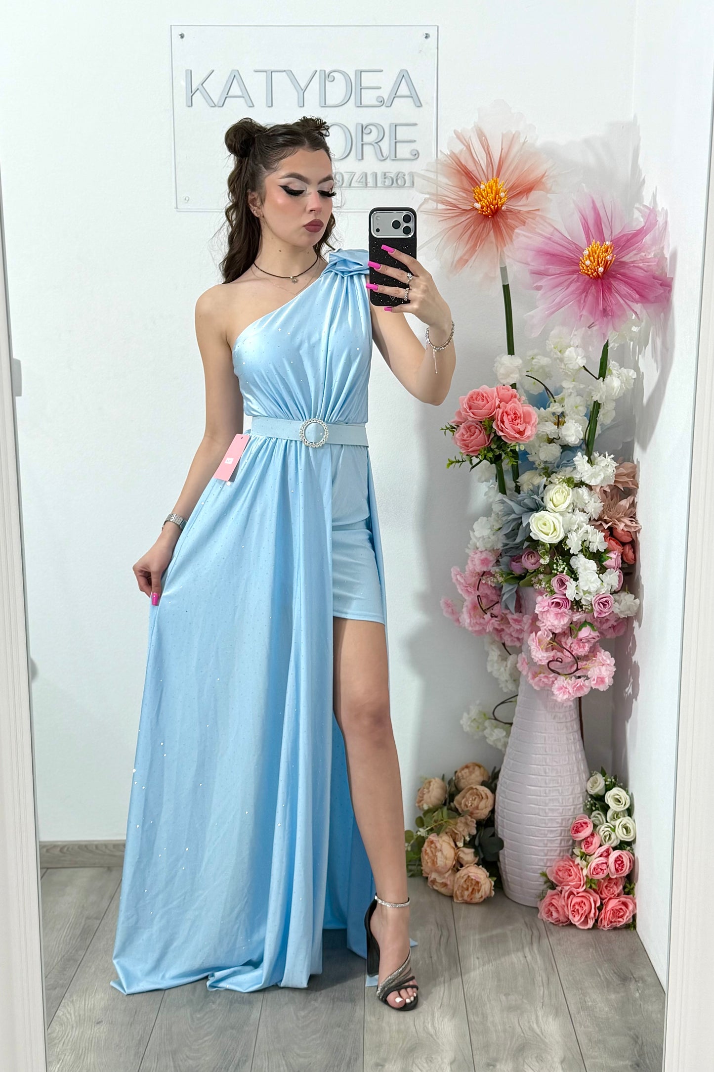Rochie elegantă cu cristale albastru deschis Cleopatra