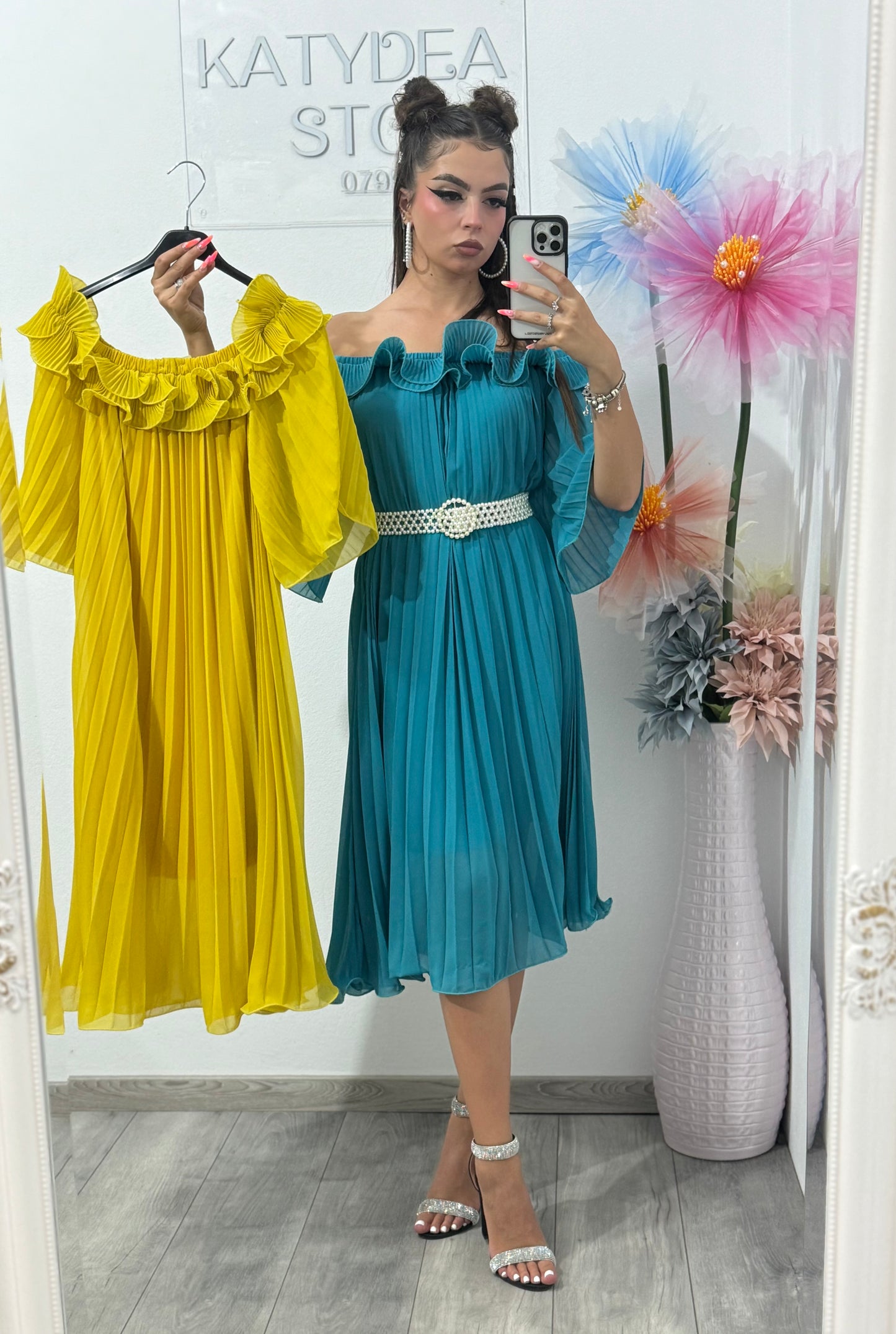 Rochie din voal tip A plisată Maya
