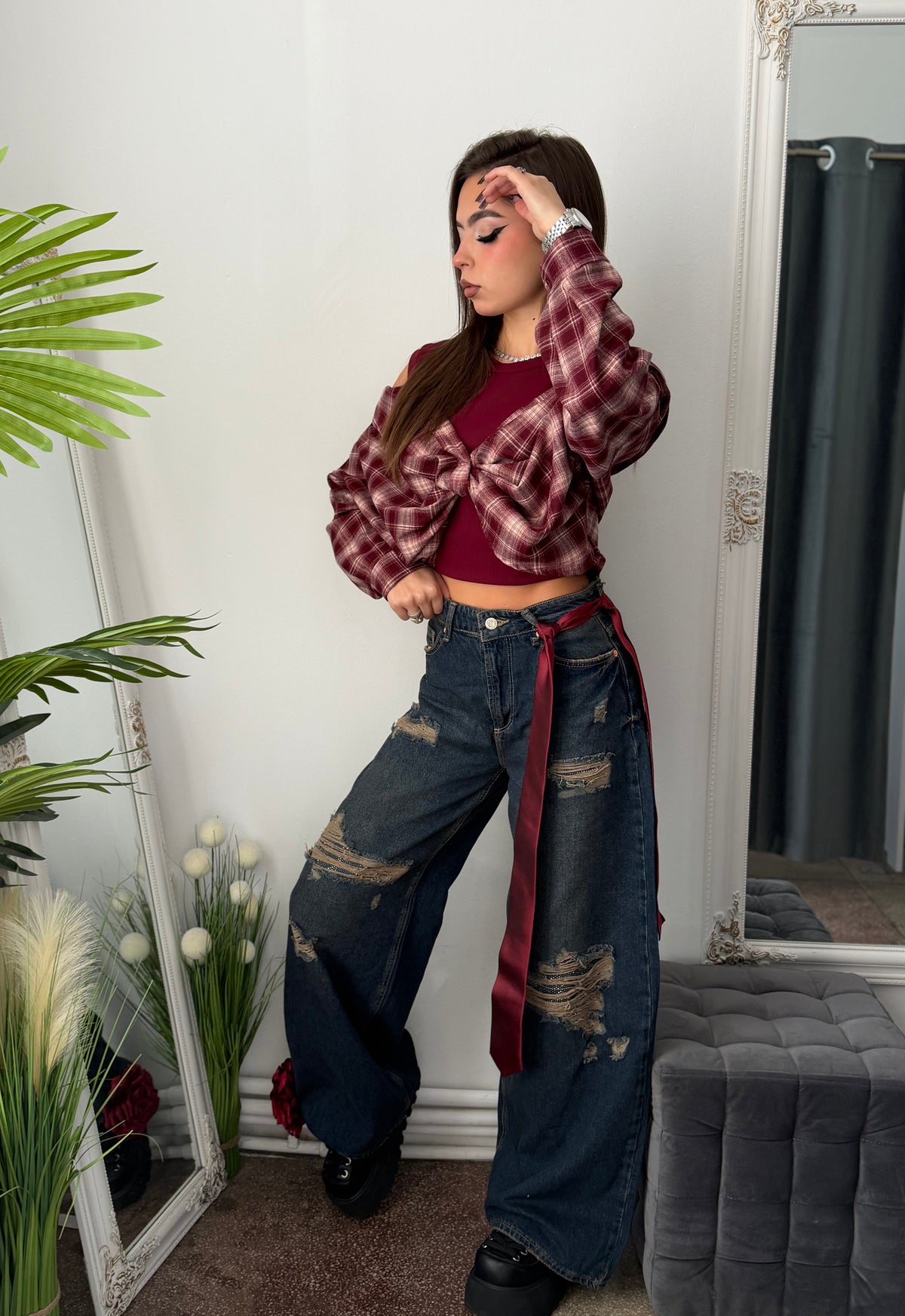 Jeans WideLeg albaștri cu cristale ARYA